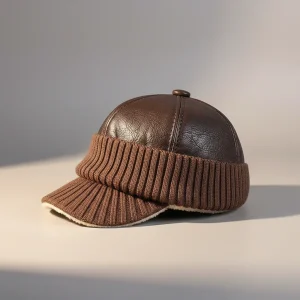 casquette cuir homme doublure polaire grand froid - Vue 2 - casquette cuir