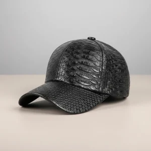Casquette cuir motif crocodile style hip hop - Vue 1 - casquette cuir